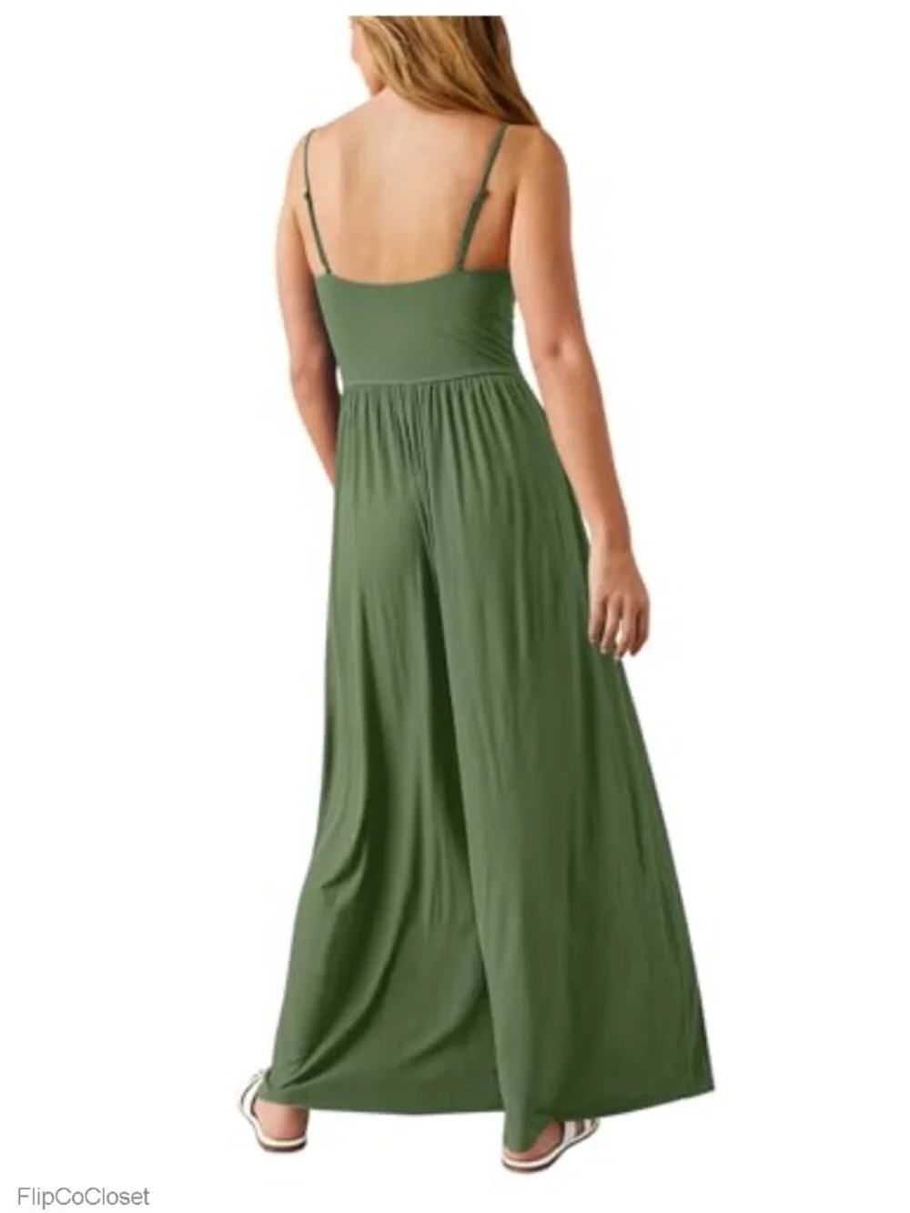 Women's Sleeveless Wide Leg Jumpsuit with Pockets, 90% Rayon 10% Spandex Casual
